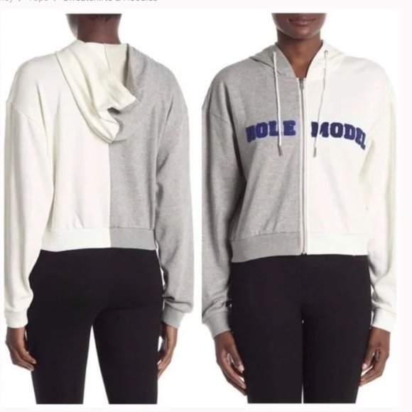 NEW Cynthia Rowley Embroidered Knit Zip Up Hoodie in White Gray size XS - Picture 5 of 11